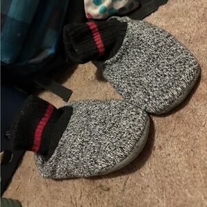 Cozy Kids' Black and Gray Slippers with Red Stripe